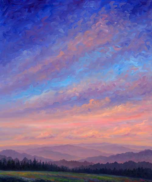 Spectacular Sunset over mt pisgah - near asheville NC Oil painting on canvas Limited Edition Print Giclee