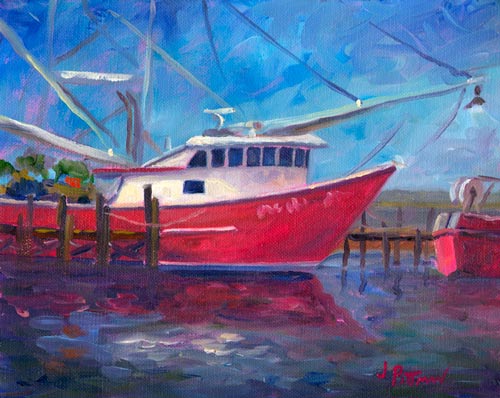 Red Sailboat on the Neuse River near ORiental New Bern