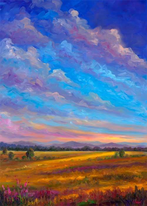 blue Skies and yellow flowers painting prints