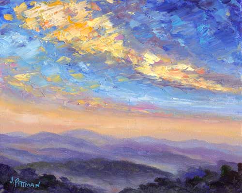 Small Mountain oil Painting of Skies