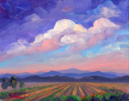 Mountain rows Farm Field Oil painting Landscape
