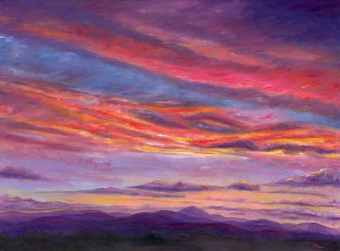 Spectacular Sunset over mt pisgah - near asheville NC Oil painting on canvas Limited Edition Print Giclee