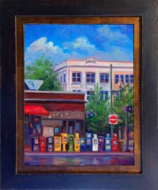 news stand oil painting