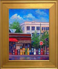 news stand oil painting